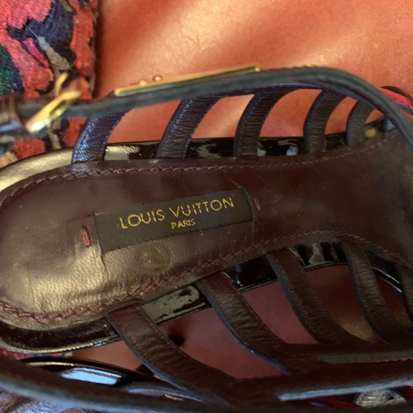 Louis Vuitton, patent leather, multicolored, caged, gold hardware, sandals. - Picture 2 of 2